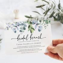 wedding photo - Eucalyptus Bridal Brunch Invitation, Instant Download, Printable Bridal Brunch Invite, Editable Landscape Invitation Greenery, Templett, C40