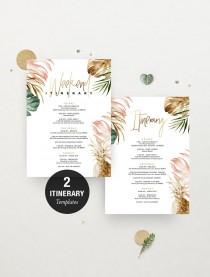 wedding photo - Bachelorette Itinerary Template Instant Download, Hen Party Details, Birthday, Wedding, Tropical Palm Leaf, Pineapple Gold, Editable TROP06