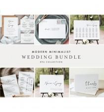 wedding photo - Modern Minimalist Wedding Bundle, Wedding Essential Templates, Simple Invitation Suite, 100% Editable, Instant Download, Templett 096-BUNDLE