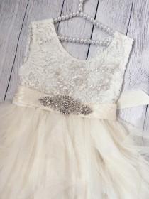 wedding photo - Ivory flower girl dress,  Lace top,Baby  toddler dress,tulle tutu flower girl dress, holiday dress