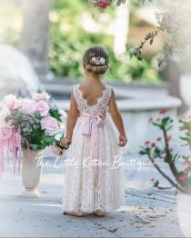 wedding photo - lace flower girl dress, toddler flower girl dress, Ivory lace Flower Girl dress, white lace flower girl dress, rustic flower girl dress