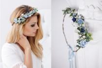 wedding photo - Flower Crown Baby's Breath, Bridal headpiece,Hair Wreath,Fairy Crown,Wedding Hair Accessories Headband in white, ivory, baby blue, navy blue