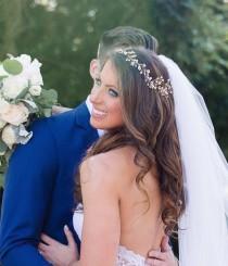 wedding photo - Bridal Headband, Gold Hair Vine, Leaf Hair Vine, Flower Hair Vine, Rhinestone Hair Piece, Wedding Hair Accessory, Bridal Hair Crown