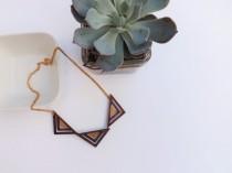wedding photo - Geometric wooden triangle necklace gold ethnic bib necklace triangle bunting necklace wooden jewellery for women birthday gifts for women