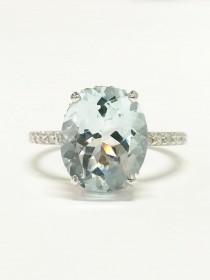 wedding photo - 4.25CT Aquamarine Gemstone Ring Oval Under Halo Diamond Colorstone Engagement Rings Anniversary Platinum 18K 14K White Yellow Rose Gold