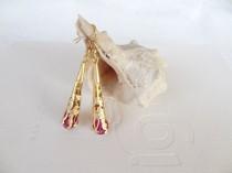 wedding photo - Fuchsia Swarovski Crystal and Gold Earrings, Women for Charm, Dangle Gold Earrings, Bohemian Style, Gift for Girlfriends, Mother's Day Gifts