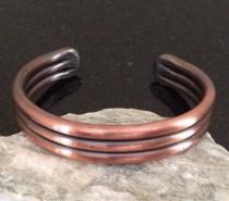 wedding photo - Men's Copper Bracelet - BR002P Triple Bar Patina Copper Bracelet With Hammered Ends - 7th Anniversary Gift - Handcrafted by JW