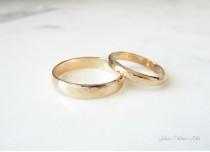 wedding photo - Wedding Bands His and Hers, Matching Wedding Rings 14k Gold Fill, Rustic Hammered Couples Engagement Rings Unixex, 4.5mm & 3.5mm