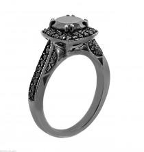 wedding photo - Vintage Black Diamonds Engagement Ring, Black Gold Engagement Ring, Wedding Ring, 1.50 Carat Certified Pave Set Handmade