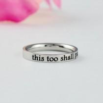 wedding photo - this too shall pass - Dainty Stainless Steel Stacking Band Ring, Inspirational Motivational Quote, Never Give Up, Sisters Friends BFF Gift