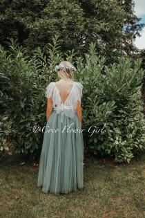 wedding photo - Beautiful Bohemian Butterfly Inspired High Low Flower Girl Dress - Bridal Wedding Occasion Dress - Sage Green