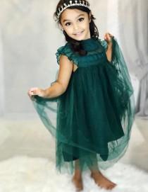 wedding photo - Hunter green lace  dress,baby girl  dress ,flower girl lace,tulle  romantic  dress,