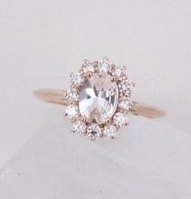 wedding photo - White Sapphire Rose Gold Diamond Cluster Ring with 1ct Center Stone