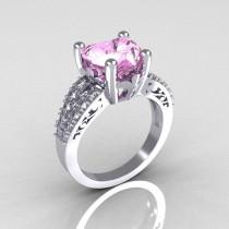 wedding photo - Modern Vintage 14K White Gold 3.0 Carat Heart Light Pink Sapphire Diamond Solitaire Ring R134-14KWGDLPS