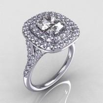 wedding photo - Soleste Style 14K White Gold 1.25 Carat Cushion CZ Bead-Set Diamond Engagement Ring R116-14WGDCZ