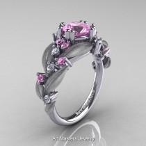 wedding photo - Nature Classic 14K White Gold 1.0 Ct Light Pink Sapphire Diamond Leaf and Vine Engagement Ring R340S-14KWGDLPS