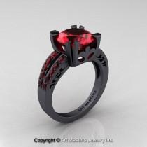 wedding photo - French Vintage 14K Matte Black Gold 3.0 Ct Ruby Solitaire Engagement Ring R102-14KMBGR
