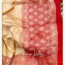 wedding photo - Exclsuive Saree : Cream gold / Red Banarasi silk saree 