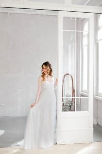 wedding photo - Long sleeve wedding dress, Lace wedding dress, Minimalist wedding dress, Lace bridal gown, Tulle dress