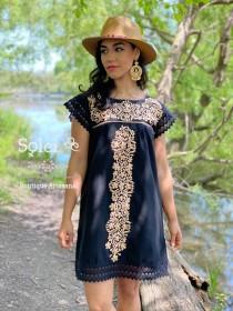 wedding photo - Mexican Floral Embroidered Dress. Mexican Artisanal Dress. Lace Sleeve Dress. Mexican Traditional Dress. Frida Kahlo. Bridesmaid Dress.