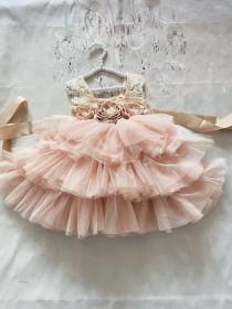 wedding photo - Champagne  flower  girl dress, 1ers birthday dress, Lace top,Baby  toddler dress,tulle tutu flower girl dress, holiday dress