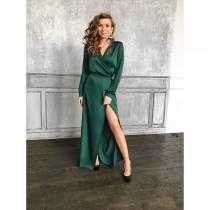 wedding photo - Emerald silk wrap dress maxi