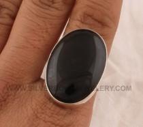 wedding photo - Natural Black Onyx Silver Ring - 925 Sterling Solid Silver Ring - Oval Shape Ring - Big Stone Ring - Handmade Jewelry -Silver Ring For Women