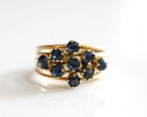 wedding photo - Circa 1950s Retro-Vintage Sapphire & Yellow Gold Ring, Stackable Appearance *Unique Design* ATL #411