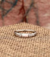 wedding photo - Vintage Wedding Ring, Silver Ring For Women, Opal Engagement Ring, Dainty Ring, Women's Promise Ring, 10k Solid Gold  Ring, Wedding Band