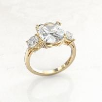 wedding photo - 6 carat moissanite engagement ring Custom Celebrity 14K Gold Ring 5ct Cushion Cut Center Stone & 1 carat Moissanite Accents