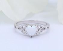 wedding photo - 6mm Heart Lab White Opal Celtic Art Deco Wedding Bridal Engagement Promise Ring Solid 925 Sterling Silver