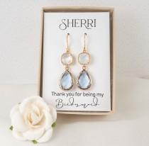 wedding photo - Long Light Blue Bridesmaid Earrings - Dusty Blue Earrings - White Opal Teardrop Earrings - Bridesmaid Jewelry - Blue Wedding Jewelry