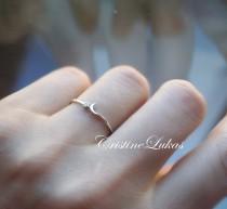 wedding photo - Dainty Moon & Star Ring With Cubic Zirconia Stone in Sterling Silver - Minimalist Ring, Stacking Ring