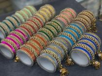 wedding photo - Indian gold bangles with different color bangles, Wedding bangles, bangle set, Festive color bangles