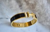 wedding photo - 22K Gold Plated H Bracelet It is the best quality steel that does not tarnish in water. Luxury Bangle Bracelet - Designer Inspired H Bangle