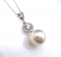 wedding photo - wedding jewelry bridal necklace prom bridesmaid party white or cream 12mm swarovski round pearl drop necklace with sterling silver chain