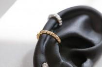wedding photo - CZ Paved Small Hoop, Mini Tragus hoop, daith hoop, Simple cartilage hoop, tiny silver sparkly hoop, gold cz tennis ring, Tragus stone ring