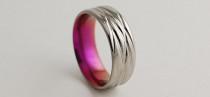 wedding photo - Sphinx in Passion Pink with Comfort Fit Interior , Titanium Ring , Wedding Band , Promise Ring