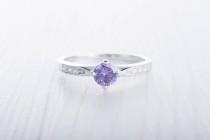 wedding photo - Natural Amethyst Solitaire engagement ring - available in Sterling Silver  or white gold - handmade