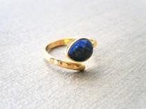 wedding photo - Lapislazuli Ring blau vergoldeter Tropfen Solitärring Lapis Lazuli