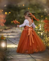 wedding photo - Burnt Orange tulle flower girl dress, Rust Flower Girl Dress, rustic lace flower girl dress, boho flower girl dress, flower girl dress, Rust