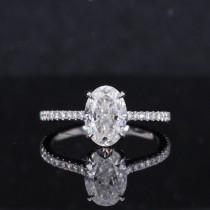 wedding photo - 14K White Gold Classic Moissanite Ring, Luxury Prong Setting 2 Carat Oval Cut Engagement Ring 2ct Carat Oval Moissanite Ring,Hidden Halo