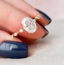 wedding photo - Oval Engagement Ring, Dainty Moissanite Engagement Ring