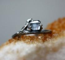 wedding photo - Herkimer diamond gemstone ring,raw crystal quartz,sterling silver,branch,twig,alternative April birthstone,rough stone ring.