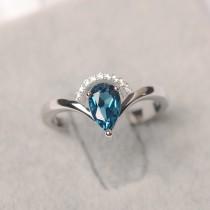 wedding photo - London blue topaz ring stlering silver promise ring for her engagement ring