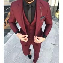 wedding photo - Men Suits Maroon 3 Piece Formal Fashion Slim Fit Elegant Wedding Suit Party Wear Dinner Bespoke For Men
