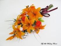 wedding photo - Orange Tiger Lily Bouquet, Orange Tiger Lily Arm Bouquet, Orange Lily Upright Bouquet, Orange Wedding Bouquet