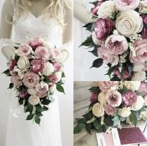 wedding photo - Ballet, Light Wine & Ivory Cottage Rose Sola Flower Bridal Cluster Cascade Bouquet ~ Sola Flower Bouquet, Sola Wood Bouquet