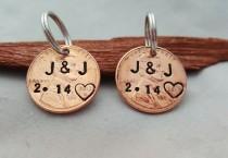 wedding photo - his and hers CUSTOM PERSONALIZED PENNY pendant personalized  date handstamped anniversary gift lucky penny gift for husband wife boyfriend