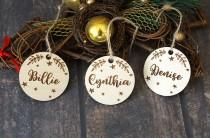 wedding photo - Winter wedding Christmas Gift Tags Ornament, Custom Wood Laser cut guest names Place setting ornament favours wood Table wedding place cards